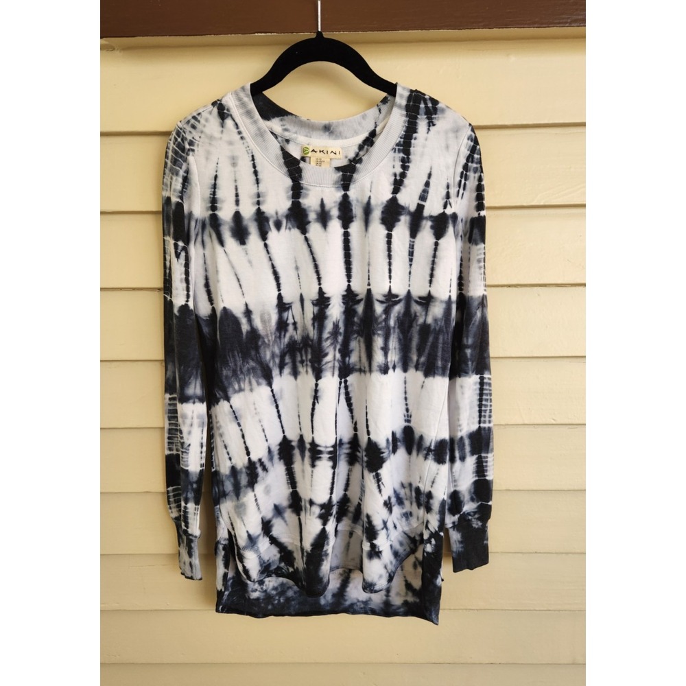 Akini Womens XS Blue‎ White Tie Dye Oversized Top Long Sleeve Soft Knit Tee